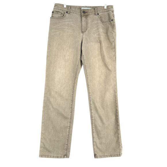 Chicos Platinum Denim Ultimate Fit Slim Leg Beige Classic Fit Pants Size 8 Short - Picture 1 of 8